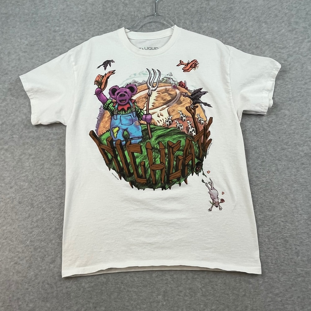 Grateful Dead T-shirt Liquid Blue Band Graphic Farmer Country Cow 2020 White L